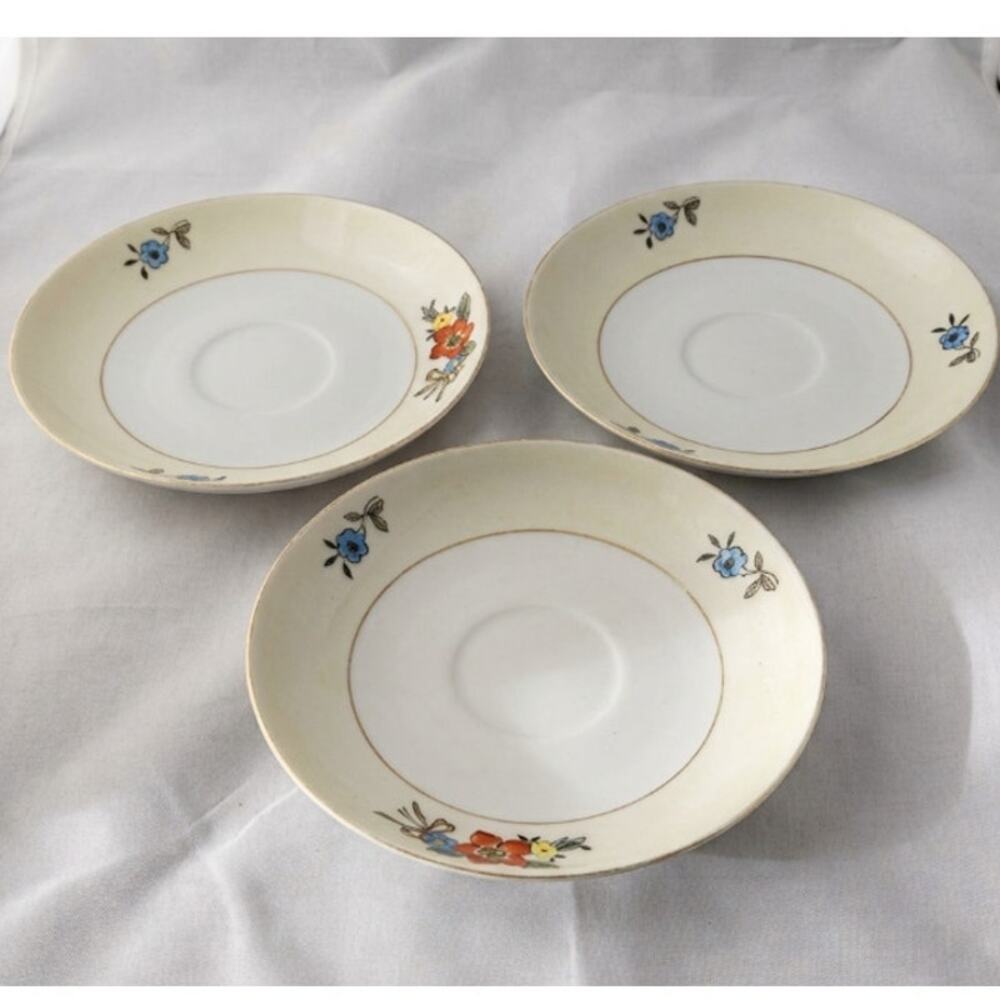 Vintage Meito China Flower Pattern - 3 x Saucers